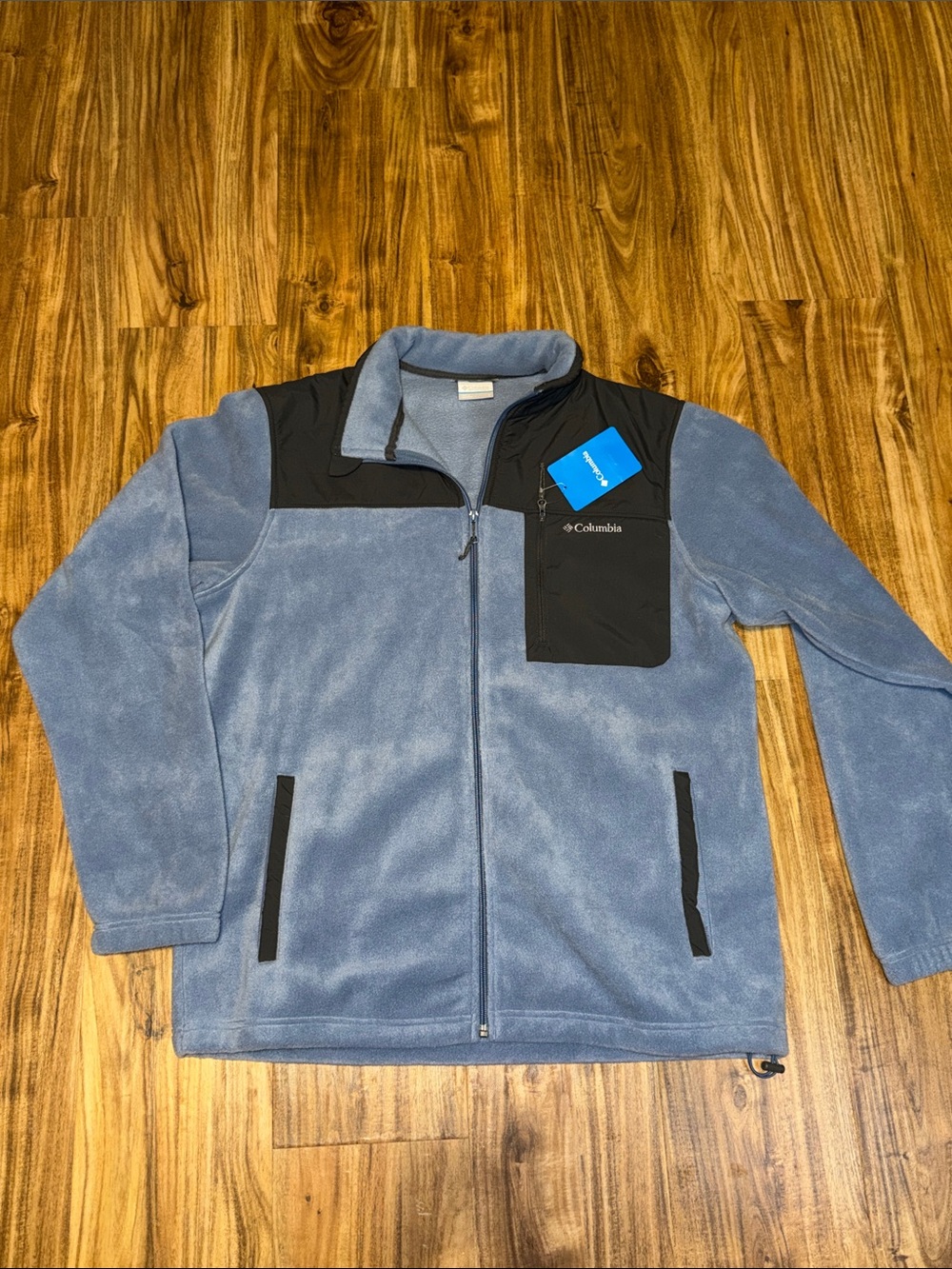 Columbia men large fleece jacket Light Blue gray Full Zip pockets casual new NWT